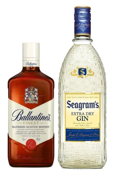 WHISKY BALLANTINE'S 700 ML FINEST + GIN SEAGRAMS