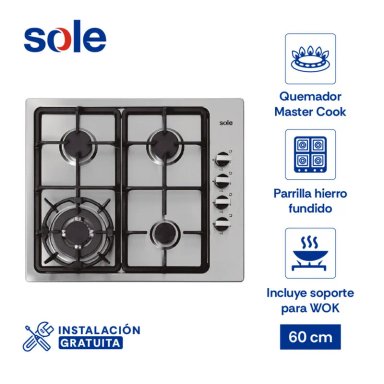 COCINA A GAS SOLE SOLCO036 EMPOTRABLE 4 HORNILLAS