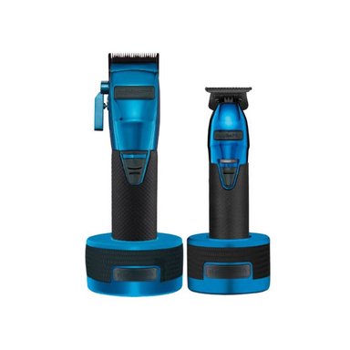 PACK BABYLISS PRO BLUE CHROME BARBEROLOGY CORTADORA PATILLERA Y BASES CARGA BOOST+
