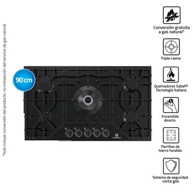 ENCIMERA INDURAMA EGASI-905CGNE NEGRO 5 QUEMADORES