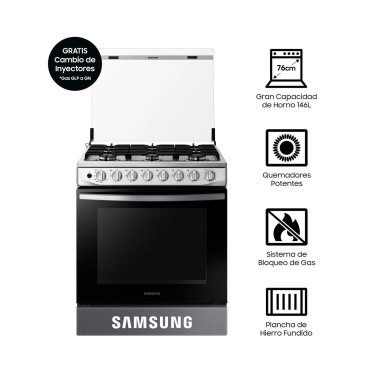 COCINA SAMSUNG A GAS 6 HORNILLAS NX52T5311PS GRIS