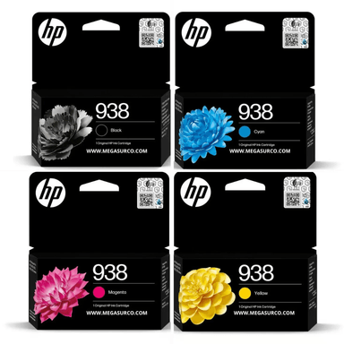 HP 938 KIT DE TINTAS ORIGINALES – 4 COLORES (NEGRO, CIAN, MAGENTA, AMARILLO)