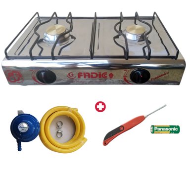 COCINA FADICC MESA 2 HORNILLAS TOTAL ACERO INOX + KIT REGULADOR PREMIUM + ENCENDEDOR