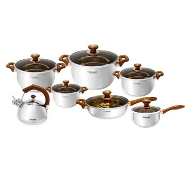 JUEGO DE OLLAS  ACERO INOXIDABLE 14 PIEZAS MARCA LUISSANT MARRON