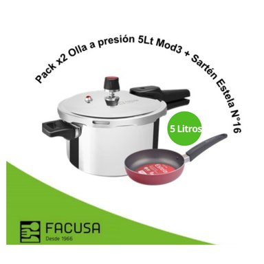 OLLA A PRESION 5 LT  FACUSA ACERO INOXIDABLE Y SARTEN ESTELA 16