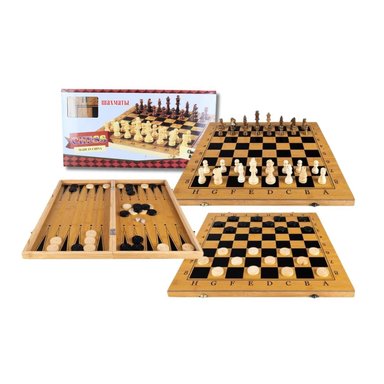 TABLERO DE MADERA SET DE AJEDREZ- DAMAS CHINAS- BACKGAMMON