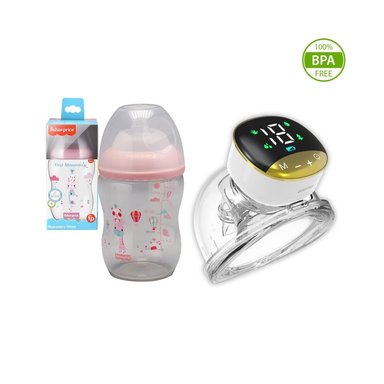 EXTRACTOR DE LECHE PORTÁTIL MANOS LIBRES Y BIBERÓN ROSA 270ML