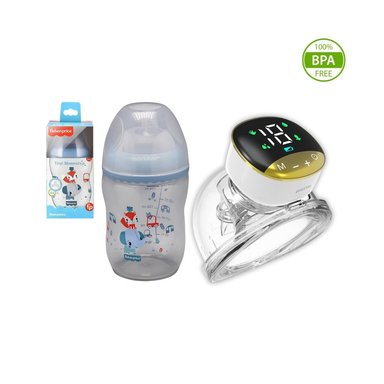 EXTRACTOR DE LECHE PORTÁTIL MANOS LIBRES Y BIBERÓN AZUL 270ML