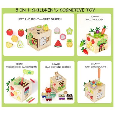 CUBO DIDÁCTICO MONTESSORI DE PÁJARO CARPINTERO 5 EN 1 - 4