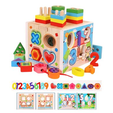 JUEGO DIDÁCTICO CUBO DE DIFICULTAD Y ENCAJE MONTESSORI DE MADERA CON NÚMEROS 6 EN 1 - 1
