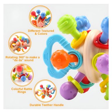 Pack Estimulación Temprana Rodillo de Gateo Sensorial + Sonajero Molar para Bebés - 4