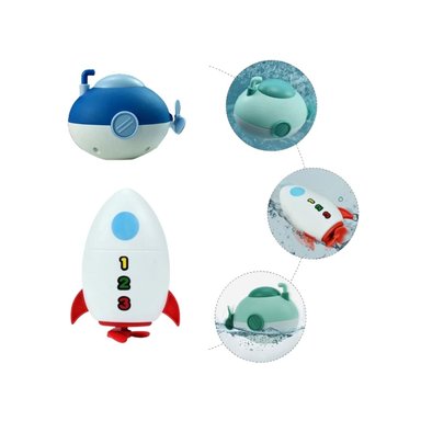 SET JUGUETES DE BAÑO SUBMARINO Y COHETE PARA BEBÉS - AZUL