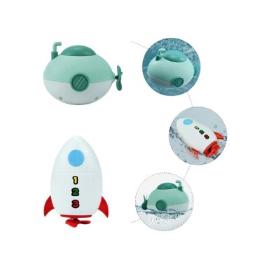 SET JUGUETES DE BAÑO SUBMARINO Y COHETE PARA BEBÉS - VERDE
