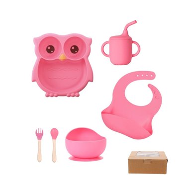 SET DIDÁCTICO DE VAJILLA BÚHITO FELIZ PARA BEBÉ - FUCSIA