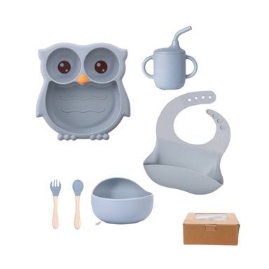 SET DIDÁCTICO DE VAJILLA BÚHITO FELIZ PARA BEBÉ - ACERO