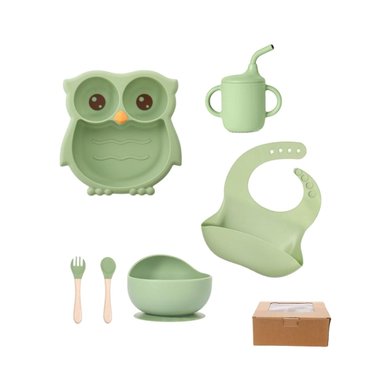 SESET DIDÁCTICO DE VAJILLA BÚHITO FELIZ PARA BEBÉ - VERDE