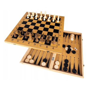 TABLERO DE MADERA SET AJEDREZ 3EN1 - MEDIANO