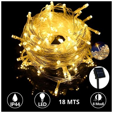 LUCES NAVIDEÑAS ÁMBAR CON PANEL SOLAR -18 MTS LUZ CÁLIDA - 1