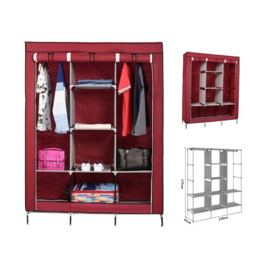 CLÓSET ROPERO ARMABLE PORTÁTIL 3 CUERPOS Y 8 DIVISIONES - COLOR ROJO VINO