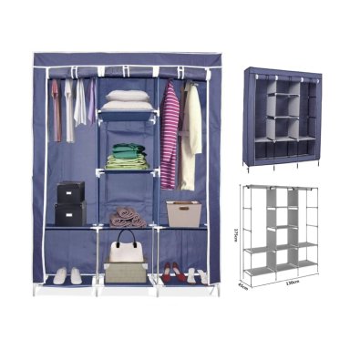 CLÓSET ROPERO ARMABLE PORTÁTIL 3 CUERPOS Y 8 DIVISIONES - COLOR AZUL