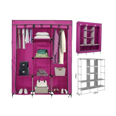 CLÓSET ROPERO ARMABLE PORTÁTIL 3 CUERPOS Y 8 DIVISIONES - COLOR ROSADO