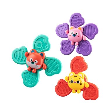 SET DE 3 SPINNERS SENSORIALES PARA BEBÉ - JUGUETE DE BAÑO CON VENTOSA Y SONAJA