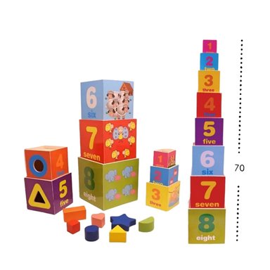 CUBOS DE APILAMIENTO Y ENCAJE MONTESSORI 8 NIVELES MADERA DIDÁCTICO - 1
