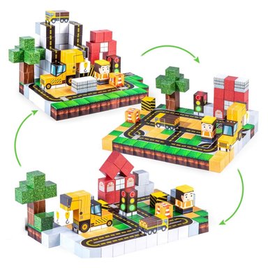 CUBOS MAGNÉTICOS DE CONSTRUCCIÓN CIUDAD Y GRÚA - SET DIDÁCTICO 100 PIEZAS STEM - 2