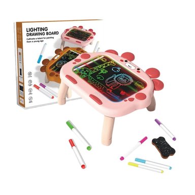 JUGUETE CREATIVO PIZARRA MESA DE DIBUJO CON LUZ LED Y PLUMONES - COLOR ROSA - 1