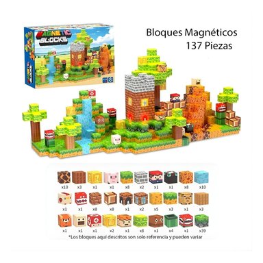 BLOQUES MAGNÉTICOS DE CONSTRUCCIÓN CON LUCES 137 PIEZAS - COMPATIBLE CON MINECRAFT Y MARIO B - 4