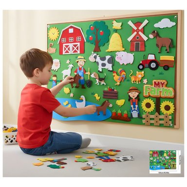 MURAL DE FIELTRO MONTESSORI MI GRANJA - JUGUETE SENSORIAL Y DIDÁCTICO PARA NIÑOS 104X75CM