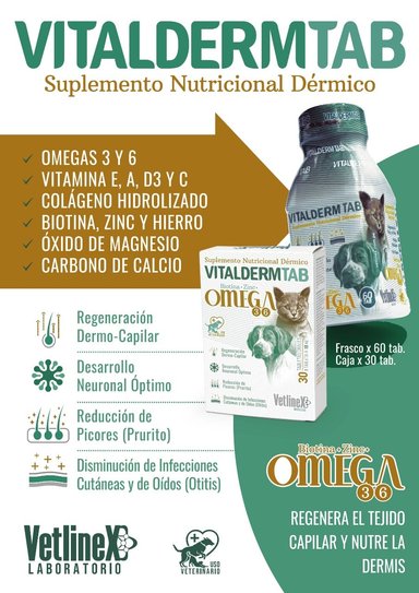 VITAMINAS PERROS Y GATOS VETLINEX 60 TABLETAS VITALDERM TAB FRASCO - 2