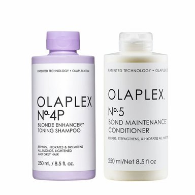 DÚO OLAPLEX N°4P BLONDE ENHANCER™ TONING SHAMPOO 250 ML Y N°5 BOND MAINTENANCE CONDITIONER 250 ML - 1