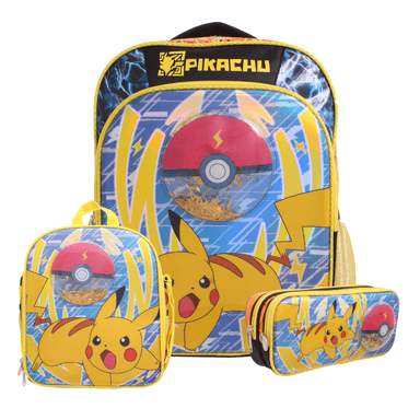 PACK ESCOLAR POKÉMON 3D METÁLICO – MOCHILA, LONCHERA Y LAPICERA