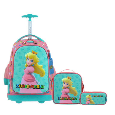 PACK ESCOLAR NINTENDO PRINCESA PEACH - MOCHILA CON RUEDAS + LONCHERA + LAPICERA