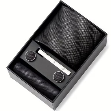 SET CORBATA PISA CORBATA GEMELOS Y PAÑUELO NEGRO RAYAS - 1