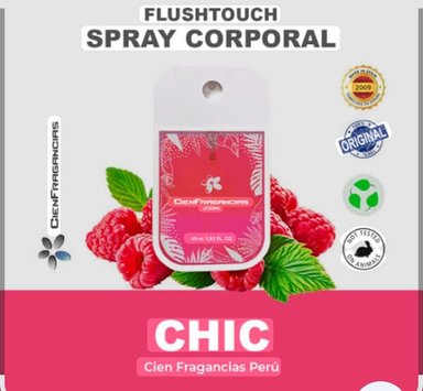 BODY MIST VEGANO  CIENFRAGANCIAS CIEN ESENCIAS FLUSH TOUCH CHIC 45ML – FLORAL ORIENTAL, HIDRATA 24H