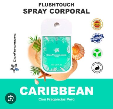 BODY MIST VEGANO CIENFRAGANCIAS CIEN ESENCIAS  FLUSHTOUCH CARIBBEAN 45ML FLORAL FRUTAL,  24H