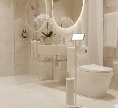 PORTAROLLO Y ESCOBILLON CON REPISA BLANCO ACERO QUIRURGICO SENSEA EUROPA