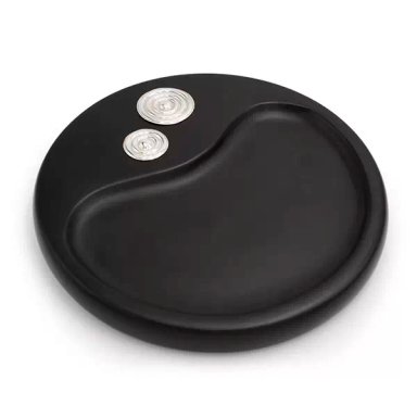 QUESERA DE 30CM CON APLIQUE ESPIRAL - PLATA Y MADERA