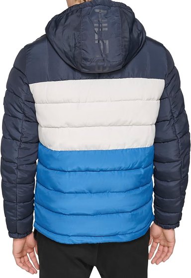 TOMMY HILFIGER CHAQUETA ACOLCHADA RESISTENTE AL AGUA CON CAPUCHA Y FORRO SHERPA DE PESO MEDIO PARA HOMBRE, HILFIGER AZUL - 2