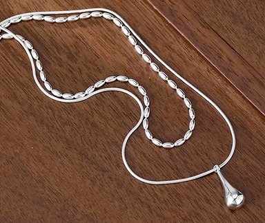 COLLAR ELEGANTE DIJE EN LÁGRIMA Y CADENA DOBLE TIPO SERPIENTE