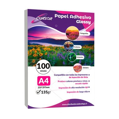 PAPEL FOTOGRAFICO A4 135G GLOSSY PACK 100 ADHESIVO