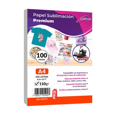 PAPEL SUBLIMACIÓN A4 CURSOR 100 HOJAS 110G PREMIUM PRO COLOR