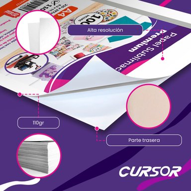 PAPEL SUBLIMACIÓN A4 CURSOR 100 HOJAS 110G PREMIUM PRO COLOR - 3