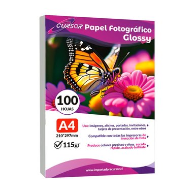 PAPEL FOTOGRAFICO GLOSSY BRILLANTE 115 GRS A4 100 HOJAS