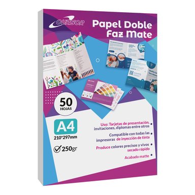 PAPEL DOBLE FAZ MATE A4 250GR 50HOJAS