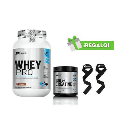 PROTEÍNA WHEY PRO 1.1KG CHOCOLATE + CREATINA UNIVERSE NUTRITION 250G + STRAPS
