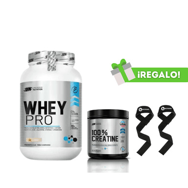 PROTEÍNA WHEY PRO 1.1KG COOKIES + CREATINA UNIVERSE NUTRITION 250G + STRAPS