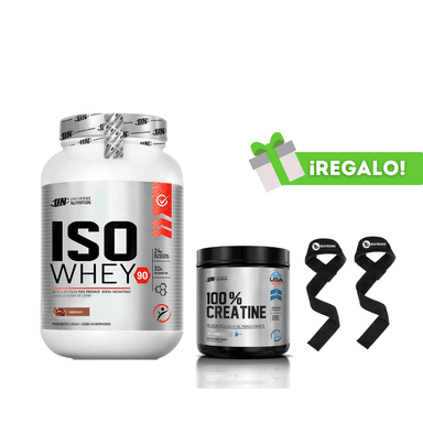PROTEÍNA ISO WHEY 1.1KG CHOCOLATE + CREATINA UNIVERSE NUTRITION 250G + STRAPS